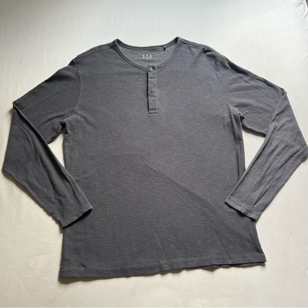 E.T.A Men’s Grey Slub Knit Polo Long Sleeve Tshirt